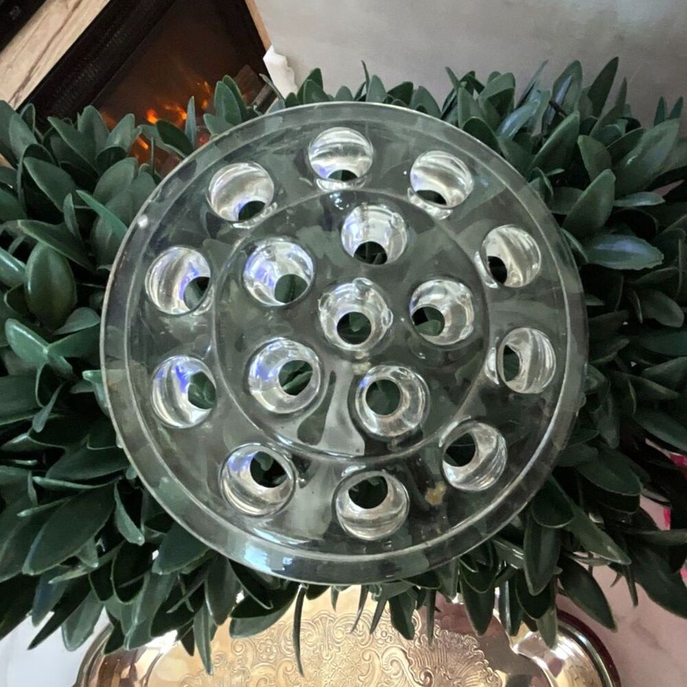 Beautiful vintage glass flower frog 16 holes large